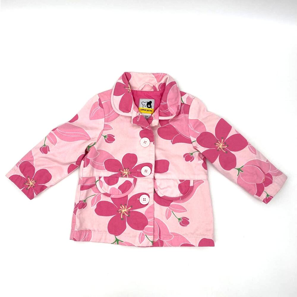 Sprockets Girls Pink Floral Jacket Button Front Long Sleeve Baby Size 12 Months